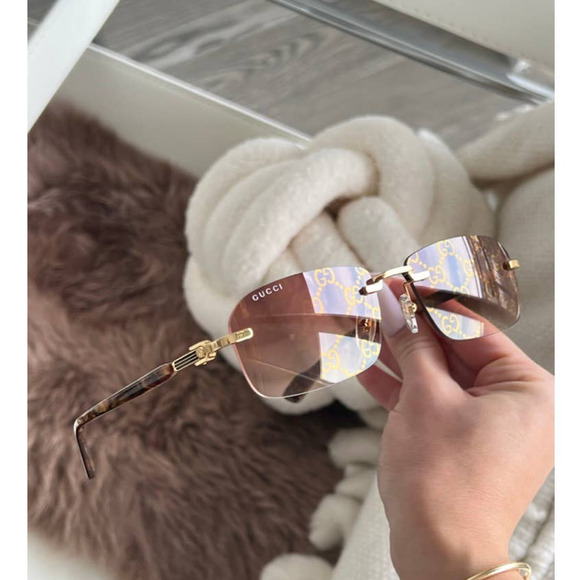 NEW Gucci GG1221S 004 Rimless Monogram Logo Lens Sunglasses - Picture 1 of 10